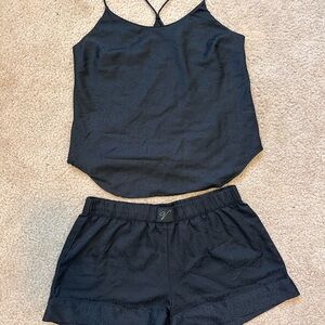 Victoria's Secret Black Satin Cami & Shorts Lounge Set